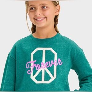 Cat & Jack Girls’ Fleece Crew Pullover Sweatshirt Dark Green XS (4/5)